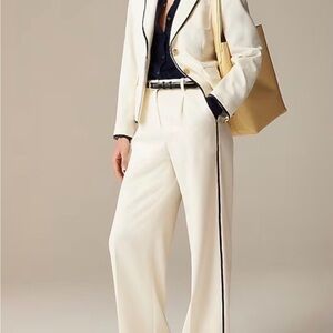 J. Crew Cream Wide-Leg Pants with Black Side Piping